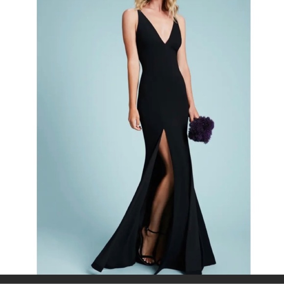 Dress the Population Deep V-Back Side Slit Iris Maxi Dress Black Size XXL - Picture 2 of 12